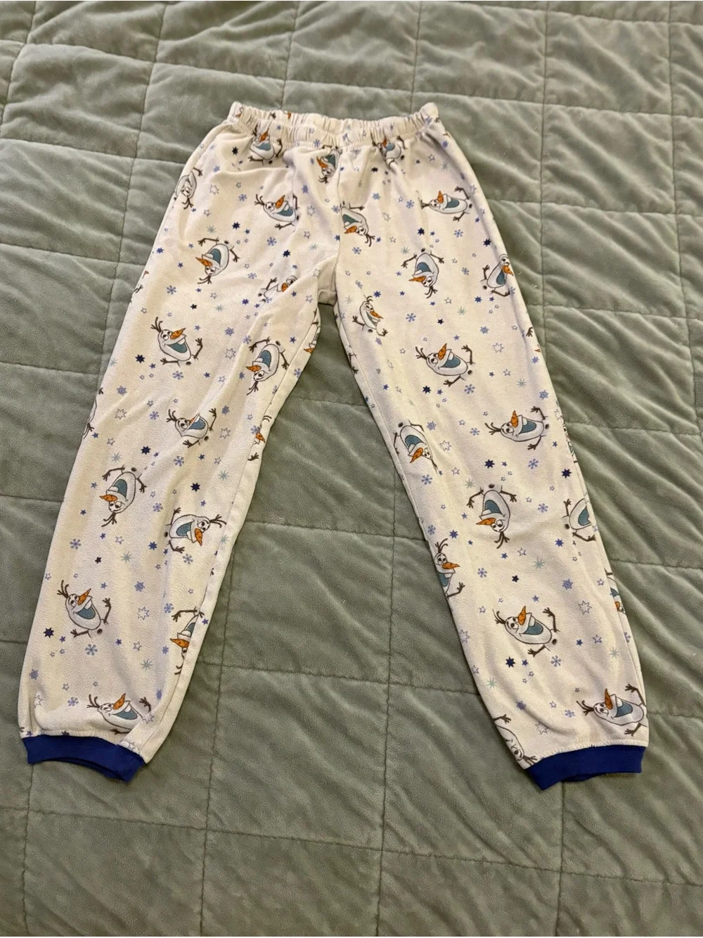 Kids White Olaf Print Pajama Pants with Blue Cuffs